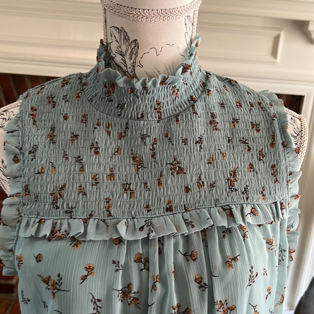 Set of 2 - Smocked Top Mock Neck Ruffle Floral Boho Dress Sz L - Picture 7 of 9